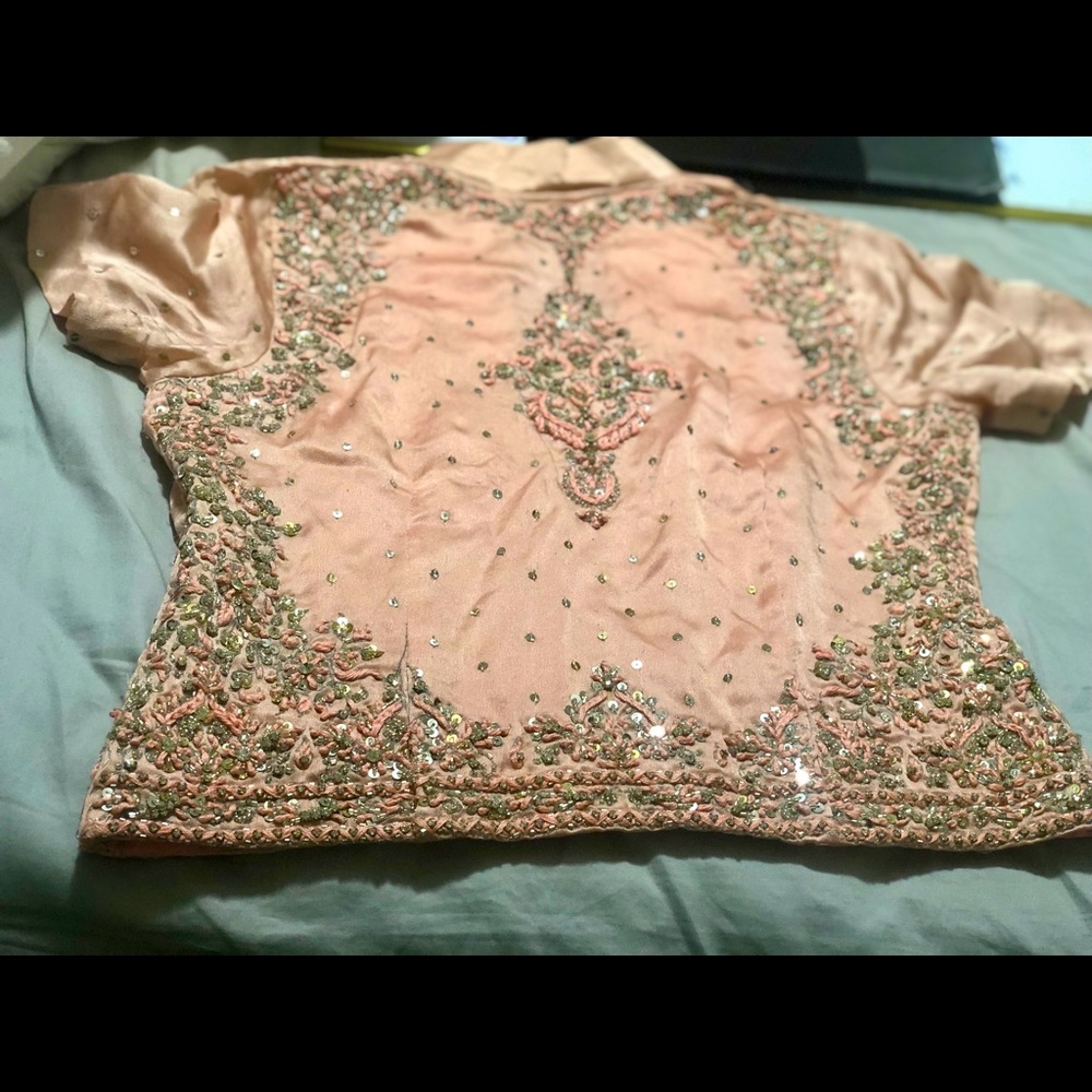 Light peach hand work medium sari blouse